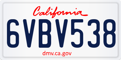 CA license plate 6VBV538