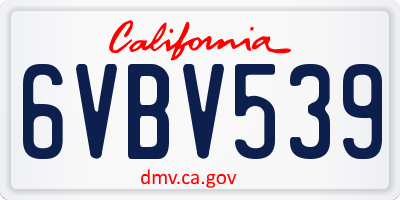 CA license plate 6VBV539