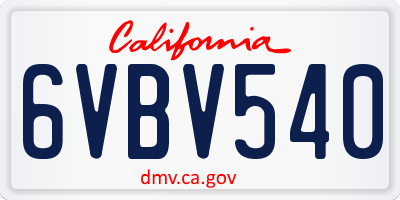 CA license plate 6VBV540
