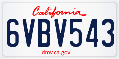 CA license plate 6VBV543