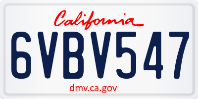 CA license plate 6VBV547