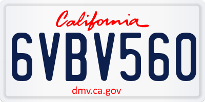 CA license plate 6VBV560