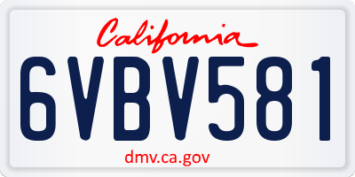 CA license plate 6VBV581