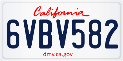 CA license plate 6VBV582