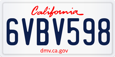 CA license plate 6VBV598