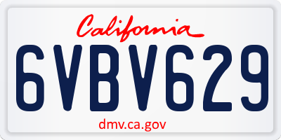 CA license plate 6VBV629