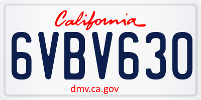 CA license plate 6VBV630