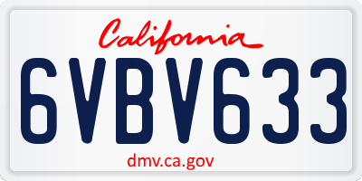 CA license plate 6VBV633
