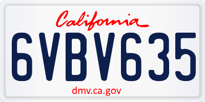 CA license plate 6VBV635