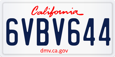 CA license plate 6VBV644
