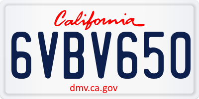 CA license plate 6VBV650