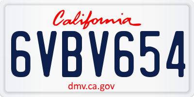 CA license plate 6VBV654