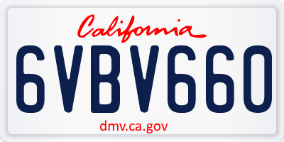 CA license plate 6VBV660