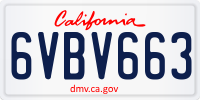 CA license plate 6VBV663
