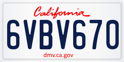CA license plate 6VBV670