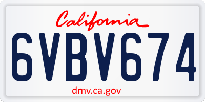 CA license plate 6VBV674