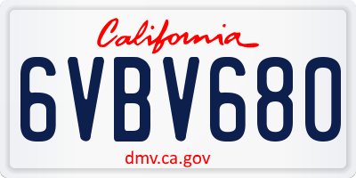 CA license plate 6VBV680