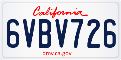 CA license plate 6VBV726