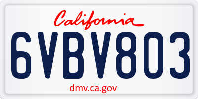 CA license plate 6VBV803