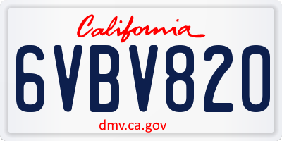 CA license plate 6VBV820
