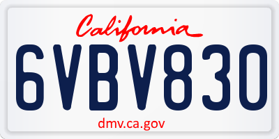 CA license plate 6VBV830
