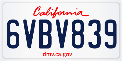 CA license plate 6VBV839