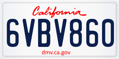 CA license plate 6VBV860