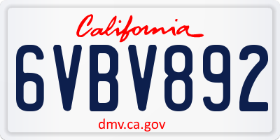 CA license plate 6VBV892