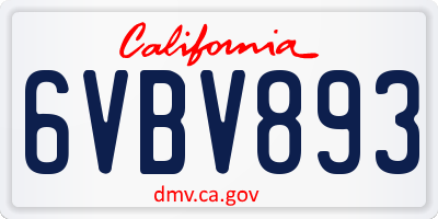 CA license plate 6VBV893