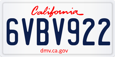CA license plate 6VBV922