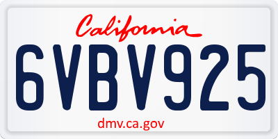CA license plate 6VBV925