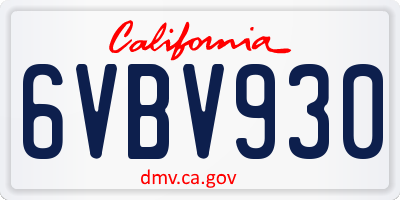 CA license plate 6VBV930