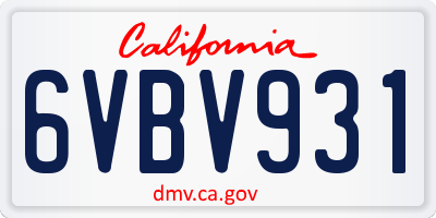 CA license plate 6VBV931