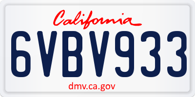 CA license plate 6VBV933