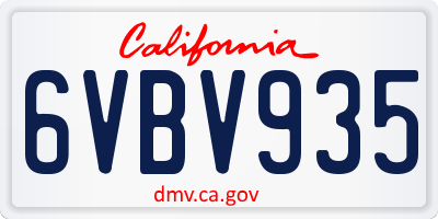 CA license plate 6VBV935