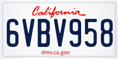 CA license plate 6VBV958