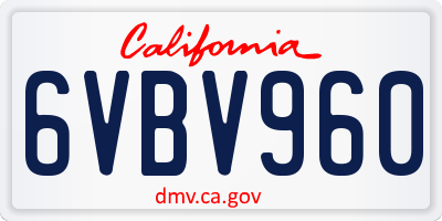 CA license plate 6VBV960