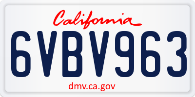 CA license plate 6VBV963