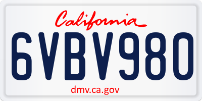 CA license plate 6VBV980