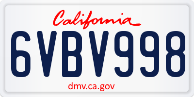CA license plate 6VBV998