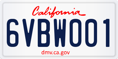 CA license plate 6VBW001