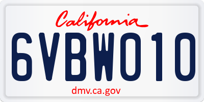 CA license plate 6VBW010
