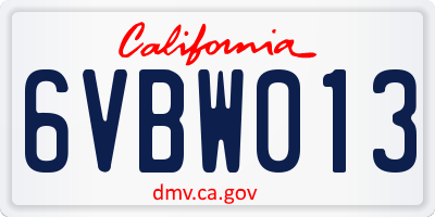 CA license plate 6VBW013