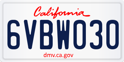 CA license plate 6VBW030