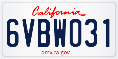 CA license plate 6VBW031