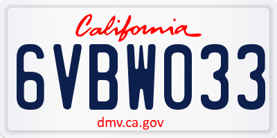 CA license plate 6VBW033