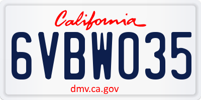 CA license plate 6VBW035