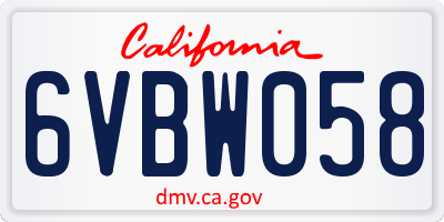 CA license plate 6VBW058