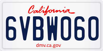 CA license plate 6VBW060