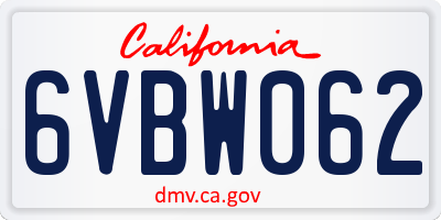 CA license plate 6VBW062